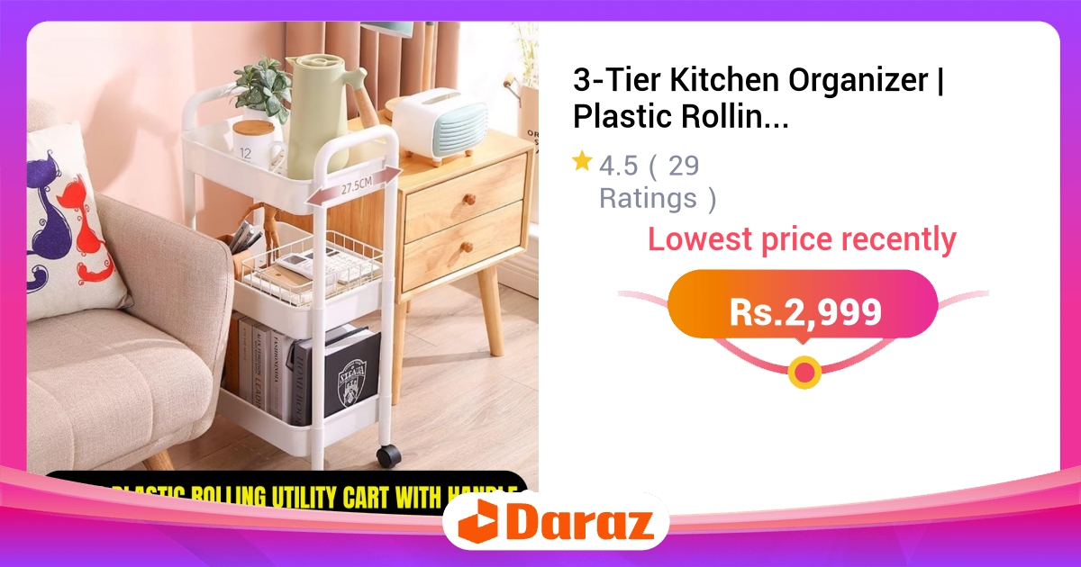 3-Tier Kitchen Organizer Rolling Utility Cart