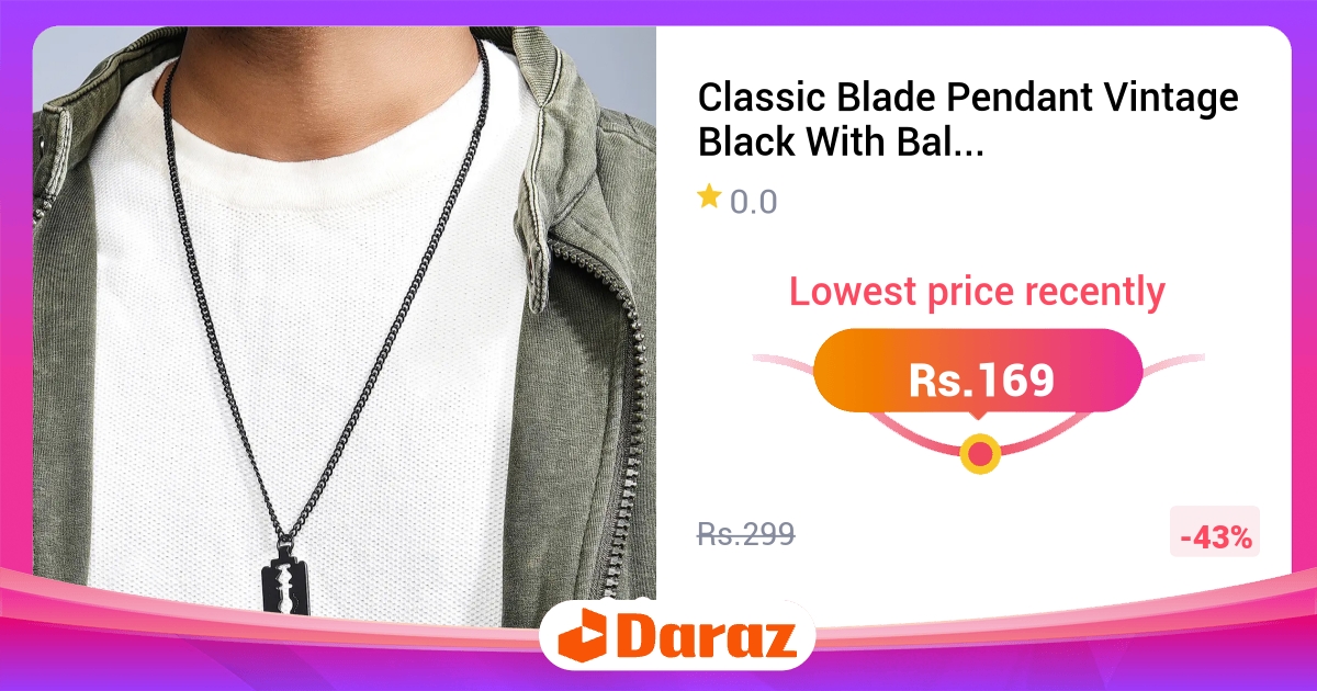 Classic Blade Pendant Vintage Black with Ball Chain - Unisex Couple Necklace