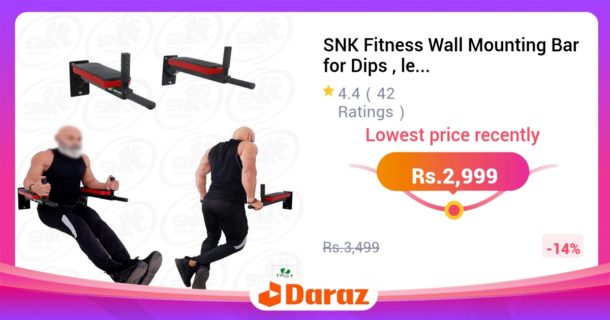 SNK Fitness Wall Mounting Bar - Dips, Leg Raise & Multiple Exercises