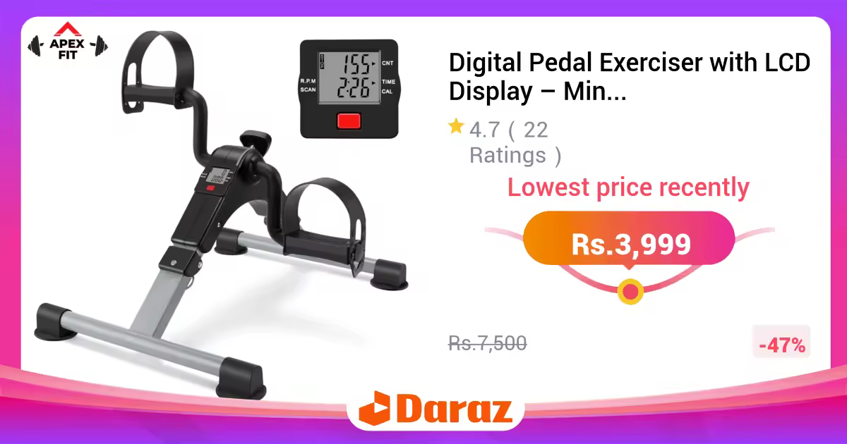 Digital Pedal Exerciser with LCD Display - Mini Folding Exercise Bike Cycle for Seniors, Arm, Leg & Hand Workout - Under Desk Portable Fitness Pedal Machine
