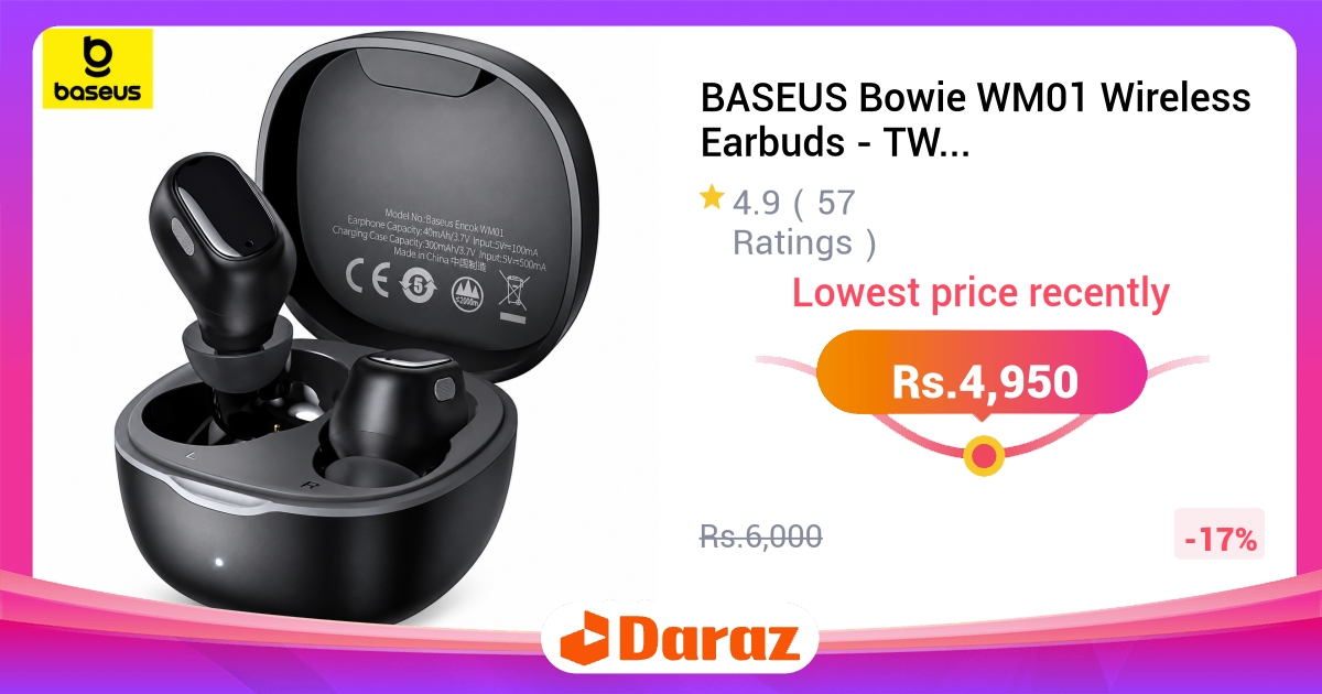 BASEUS Bowie WM01 Wireless Earbuds TWS Bluetooth 5.3