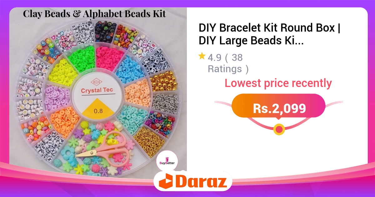 DIY Bracelet Kit Round Box - Large Beads Kit, Multiple Designs for Girls & Kids