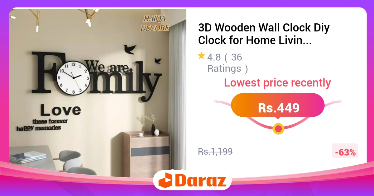3D Wooden Wall Clock - DIY Family Love, Large Size, for Home & Gifts