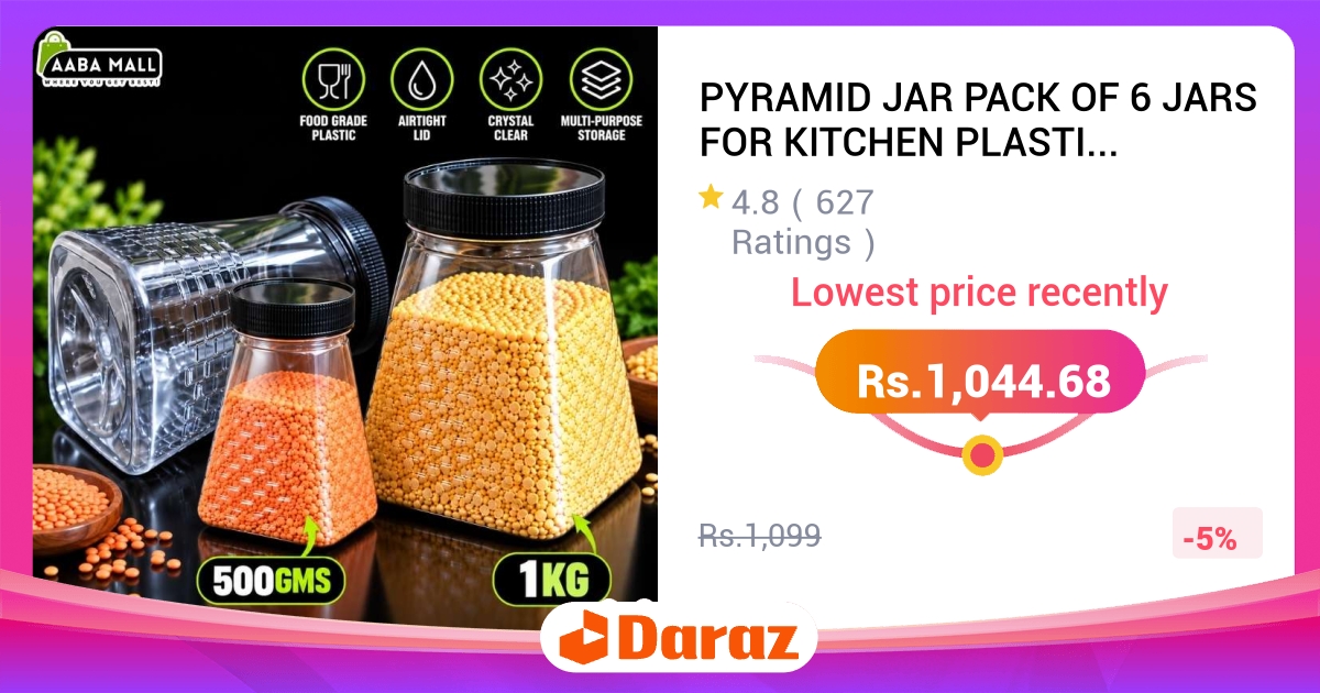 Pyramid Jar Pack of 6 Kitchen Storage Masala Jar Set