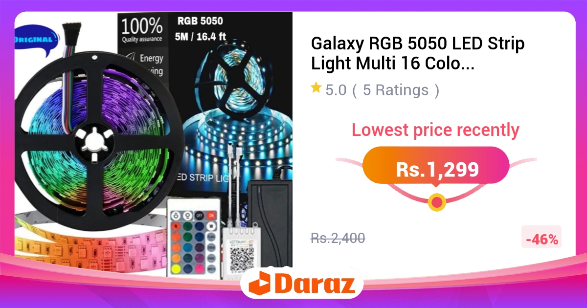 Galaxy RGB 5050 LED Strip Light 5 Meters 16 Color