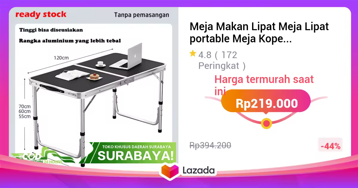 Meja Makan Lipat Meja Lipat portable Meja Koper Meja serbaguna hitam Tinggi bisa diseusiakan (Surabaya)