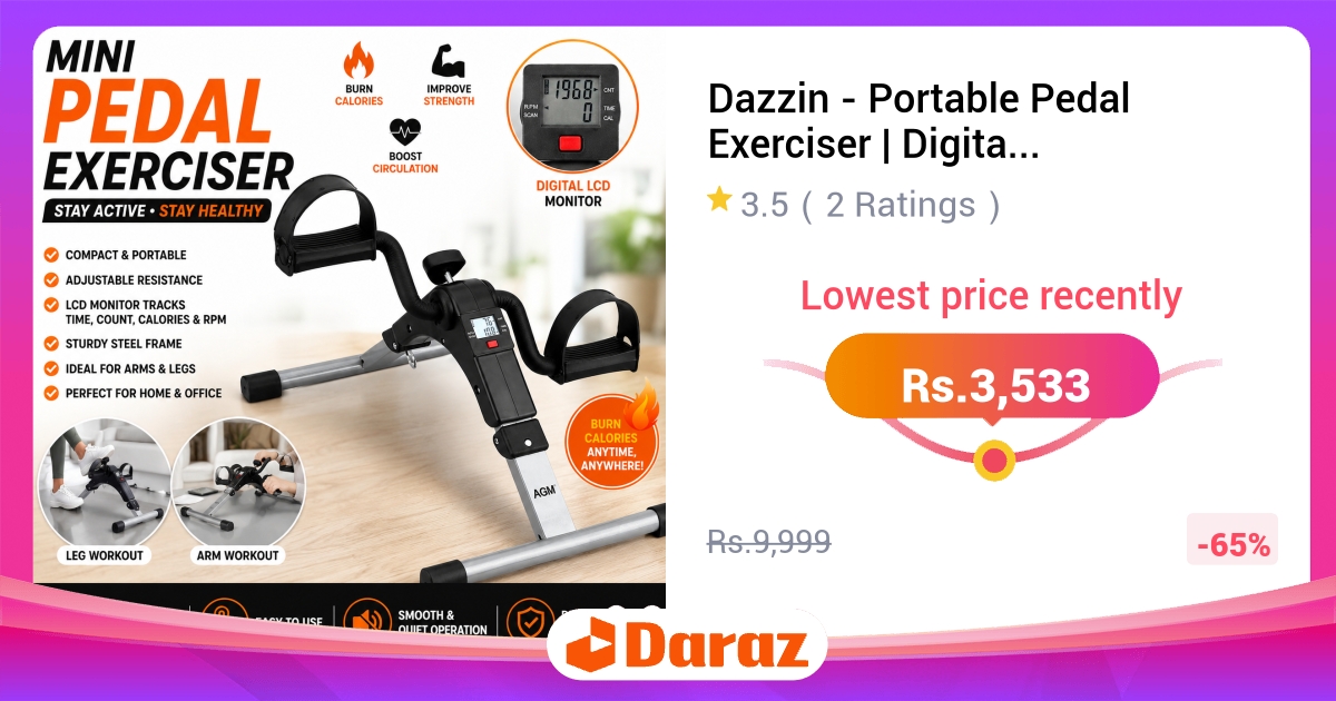Dazzin Portable Pedal Exerciser - Digital Display, Arm & Leg Workout