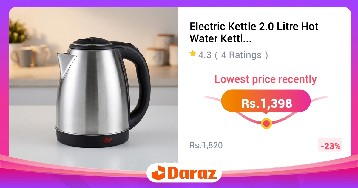 Electric Kettle 2.0 Litre - Stainless Steel, Hot Water & Tea/Coffee Maker