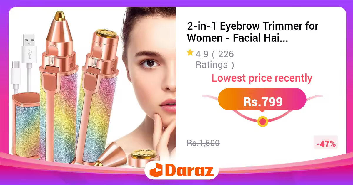 2-in-1 Eyebrow Trimmer for Women - Facial Hair Remover Machine For Women - Face, Upper Lips, Cheek, Chin and Nose Hair Remover, USB Rechargeable Epilator With Ring Light (Pink)