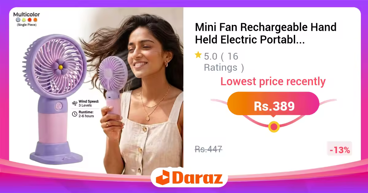 Mini Fan Rechargeable Hand Held Electric Portable Mini Outdoor Desk Fan For Makeup Travel Long Battery with Adjustable Speed (Random color)