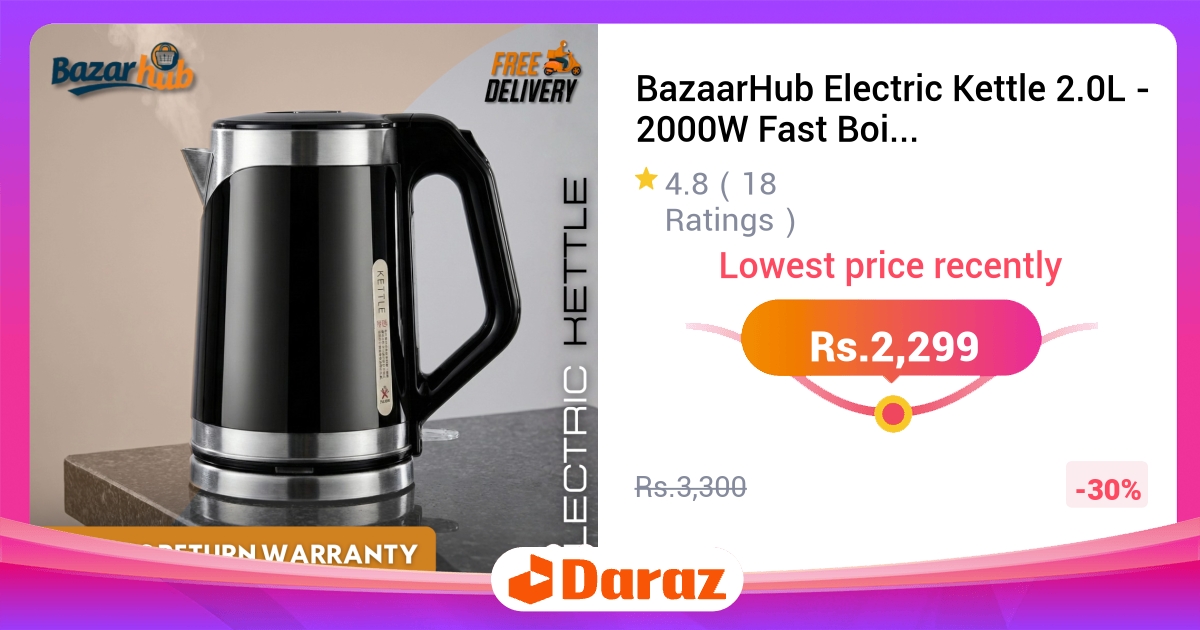 BazaarHub Electric Kettle 2.0L 2000W Fast Boil