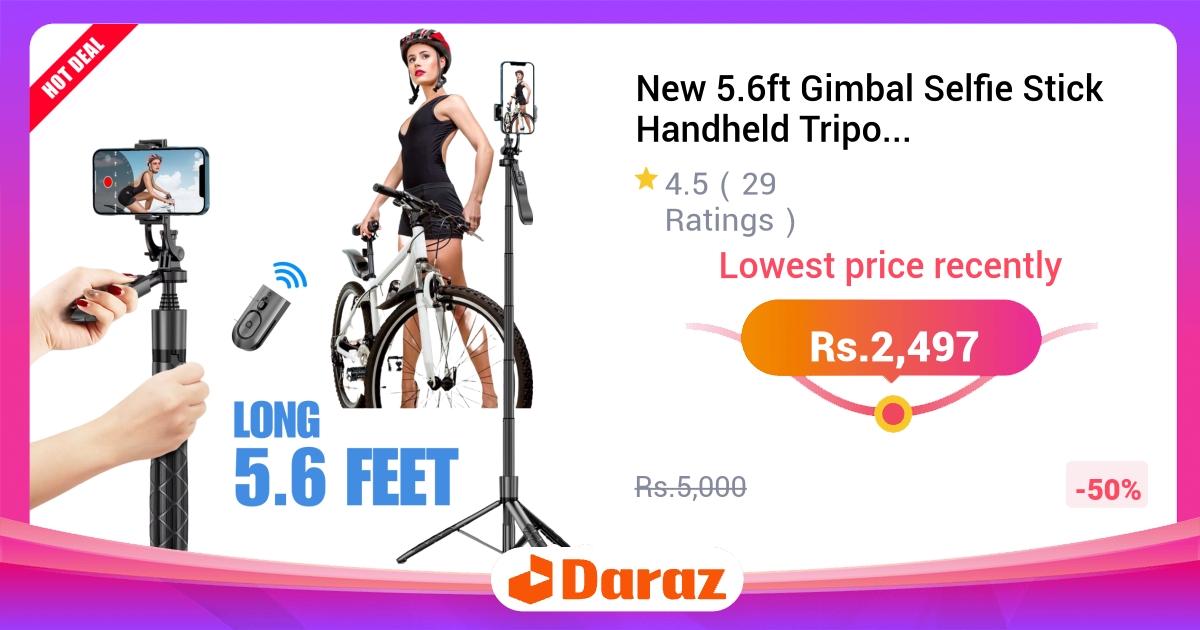 5.6ft Gimbal Selfie Stick Tripod with LED Light Bluetooth
