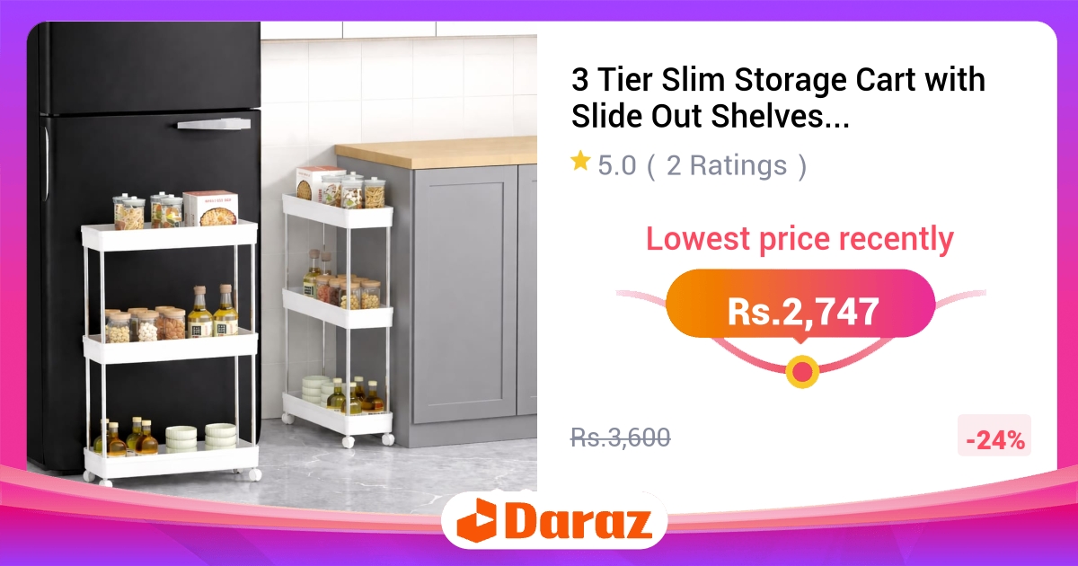 3 Tier Slim Storage Cart Slide Out Shelves Rolling