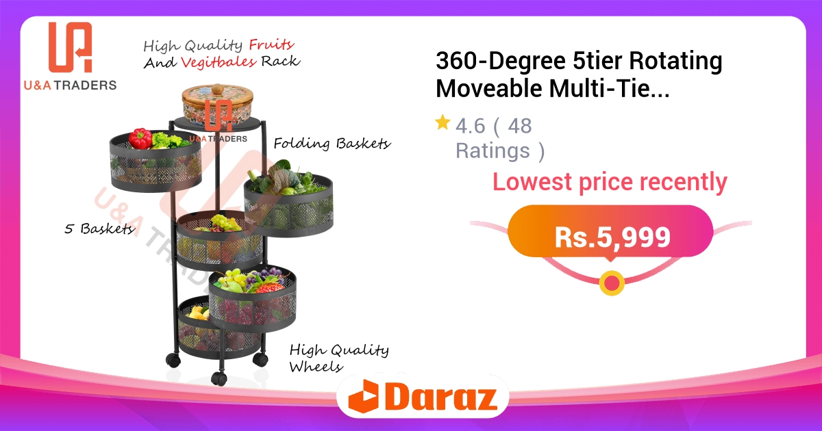 360-Degree 5tier Rotating Round Basket Organizer Rack