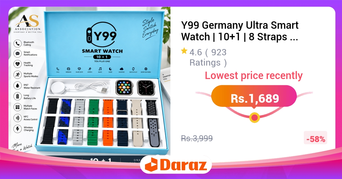 Y99 Germany Ultra Smart Watch 10+1 Bundle - 8 Straps, 2.05" Display, 200mAh