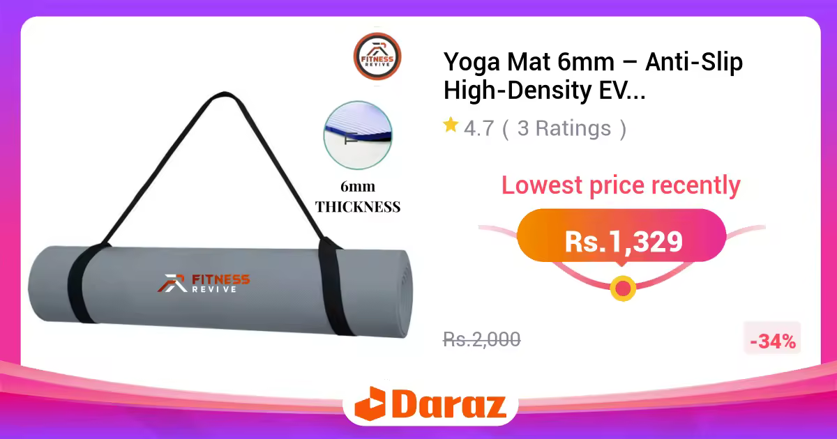 Yoga Mat 6mm - Anti-Slip High-Density EVA Exercise Mat for Men & Women | 72 x 24 Inches | Non-Toxic Gym Mat for Yoga, Pilates, Stretching & Home Workout | Lightweight with Carry Strap