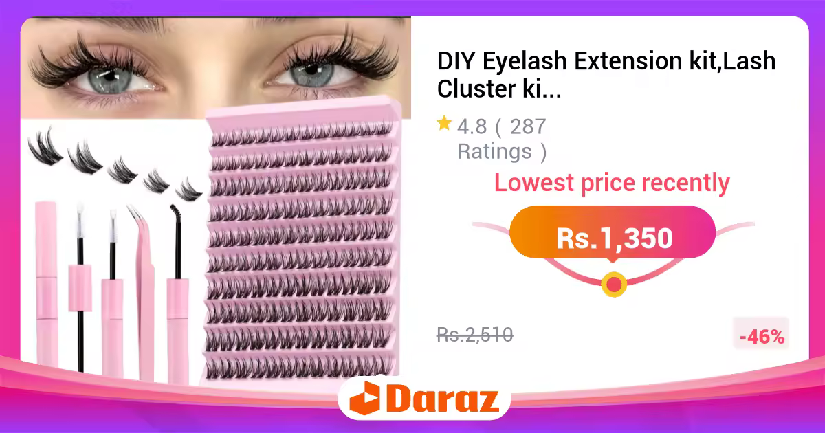 DIY Eyelash Extension kit, Lash Cluster kit waterproof Strong Hold Eyelash Bond, Eyelash Remover and Tweezer (200 Clusters)