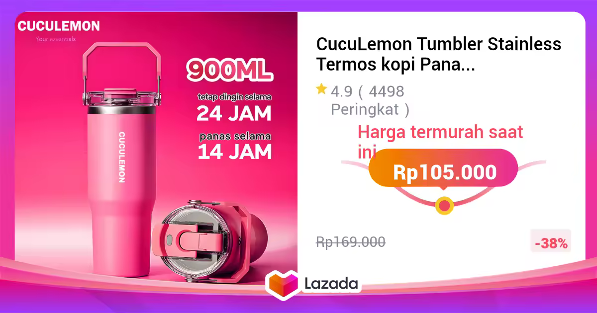 CucuLemon Tumbler Stainless Termos Kopi Panas Tahan Dingin 890ML Botol Minum Aesthetic BPA FREE