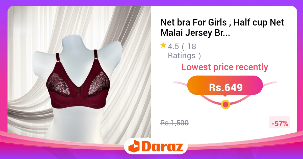 Net Bra for Girls - Half Cup Net Malai Jersey Bra for Women