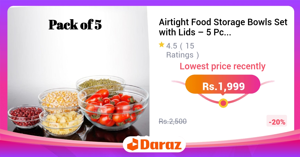 Airtight Food Storage Bowls Set 5 Pcs with Lids