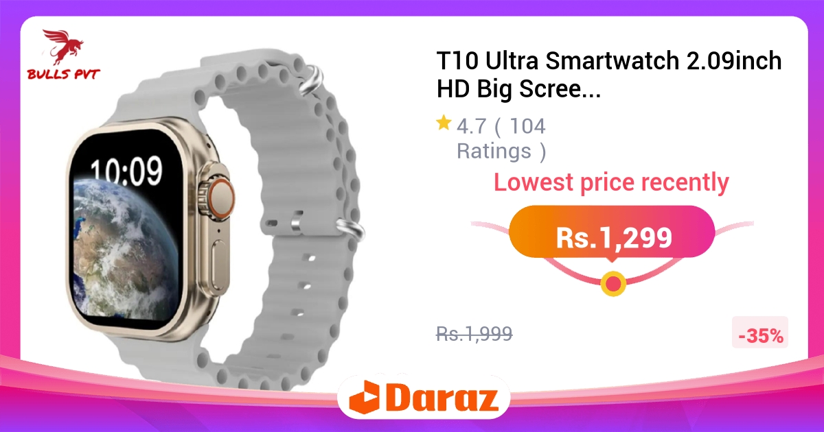 T10 Ultra Smartwatch 2.09" HD Big Screen - Magnetic Wireless Charging, Bluetooth Calling