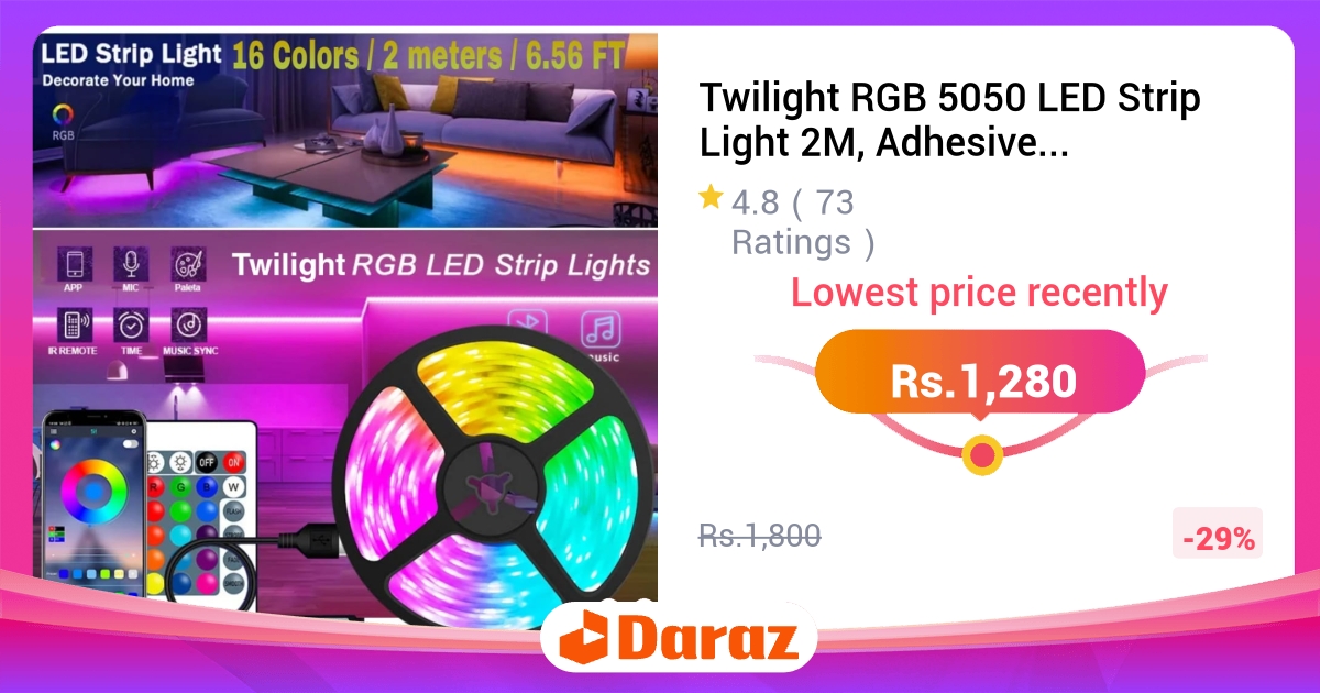 Twilight RGB 5050 LED Strip Light 2M Music Sync
