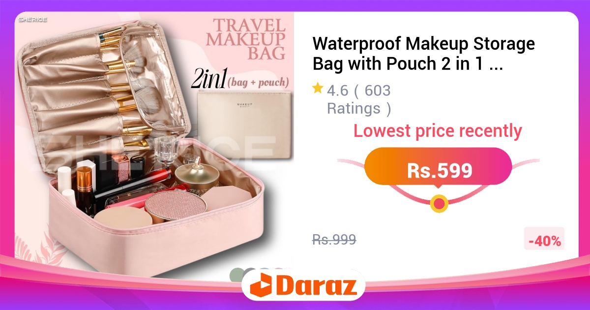 Waterproof Makeup Storage Bag 2 in 1 - Brushes Bag & Toiletries Organizer for Travel