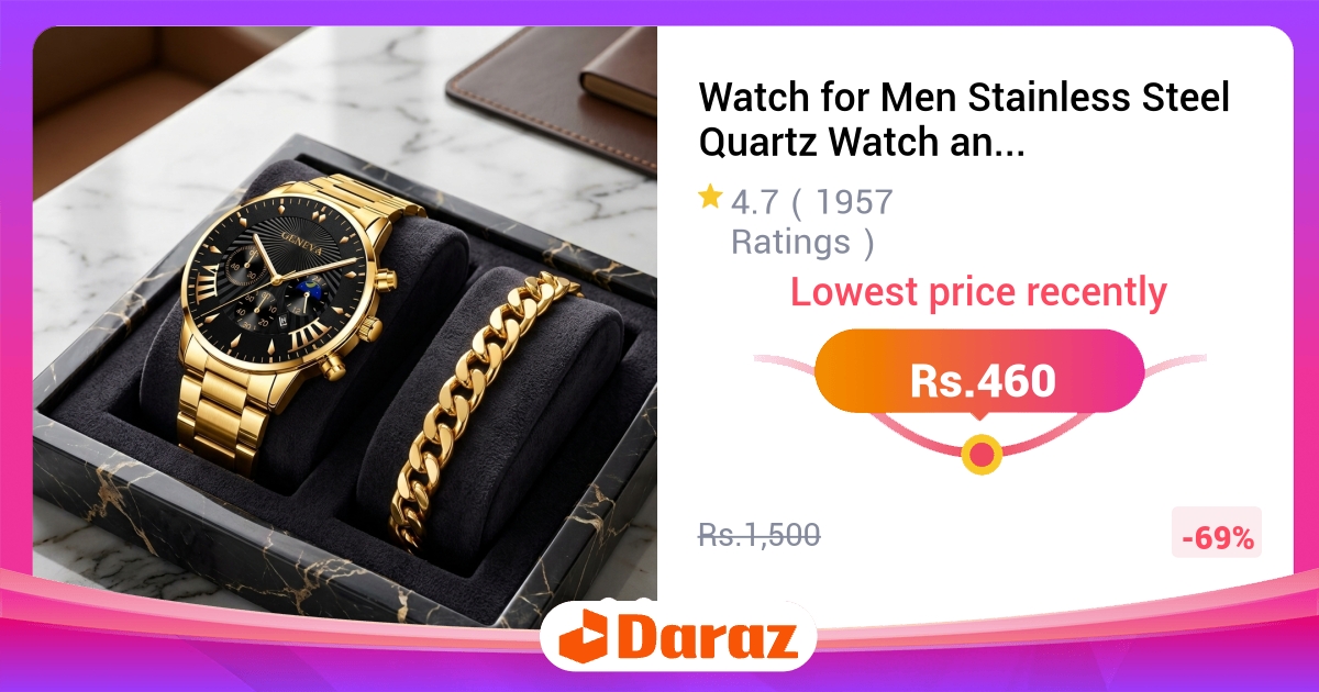 Watch for Men with Wrist Bracelet - Steel Quartz, Business Casual