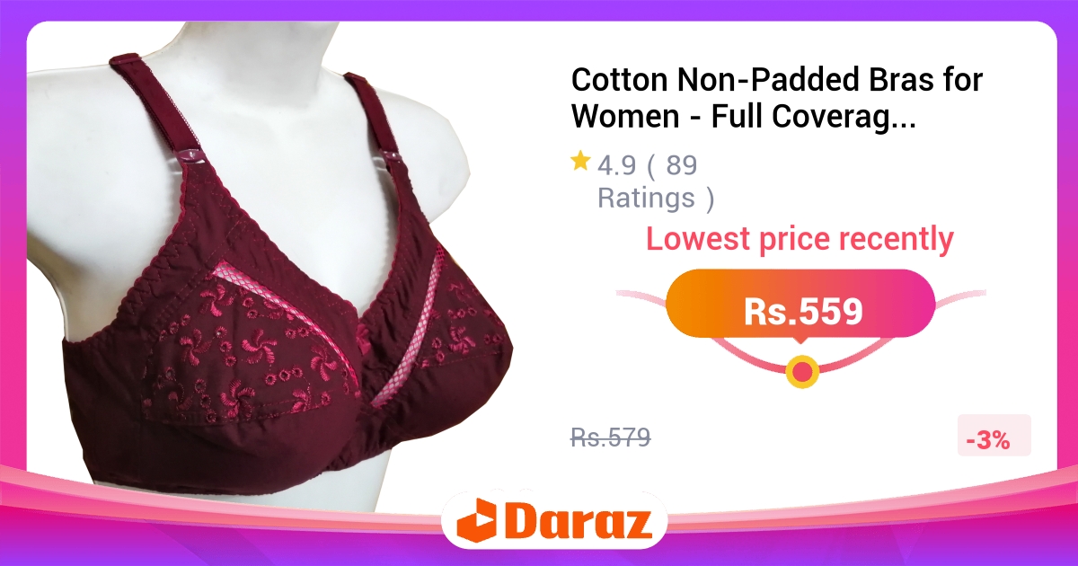 Cotton Non-Padded Bras for Women - Full Coverage, Chikan Embroidery, Sizes 32-42
