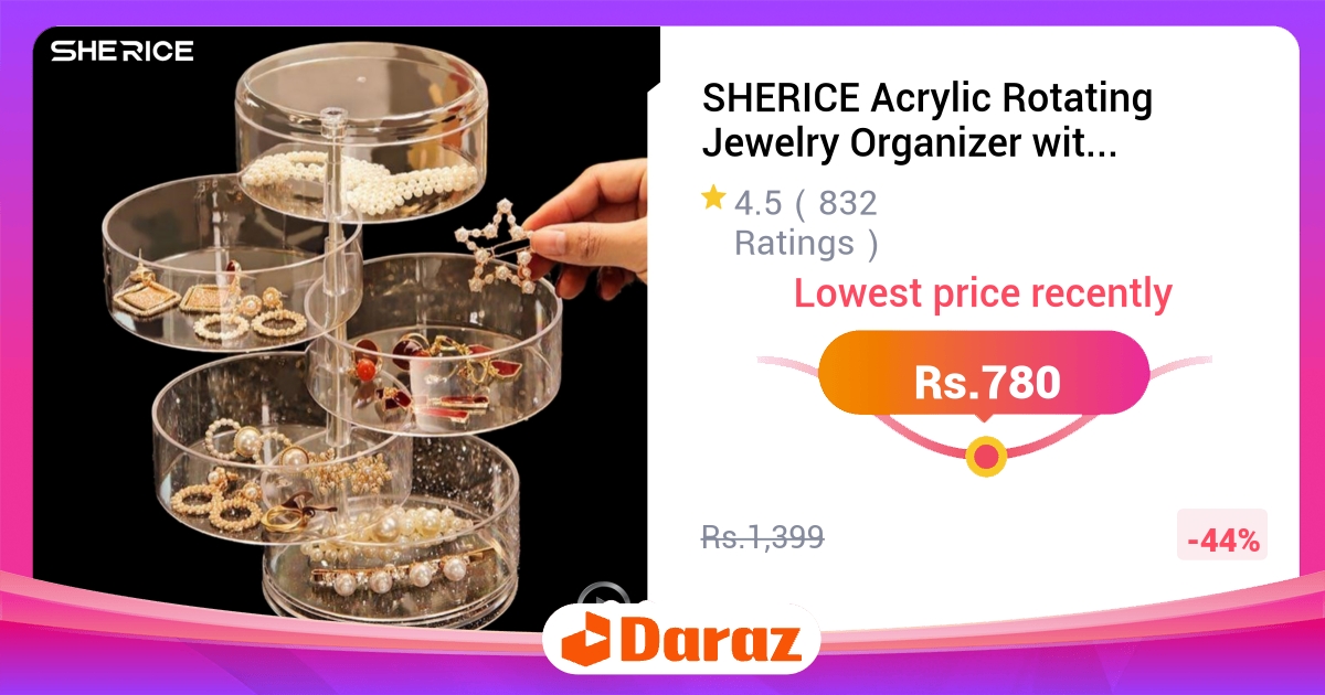 SHERICE Acrylic Rotating Jewelry Organizer with Lid - Transparent Holder