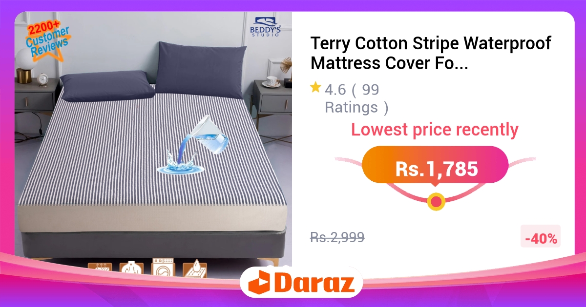 Terry Cotton Waterproof Mattress Cover King Size Fitted