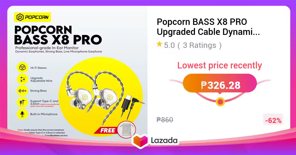 Popcorn Upgraded Cable Dynamic Earphones HIFI Bass Earbuds In-Ear Monitor Earphones with Mic and Free Pouch Gaming Earphone Livestream Headphone Type-C and 3.5MM available