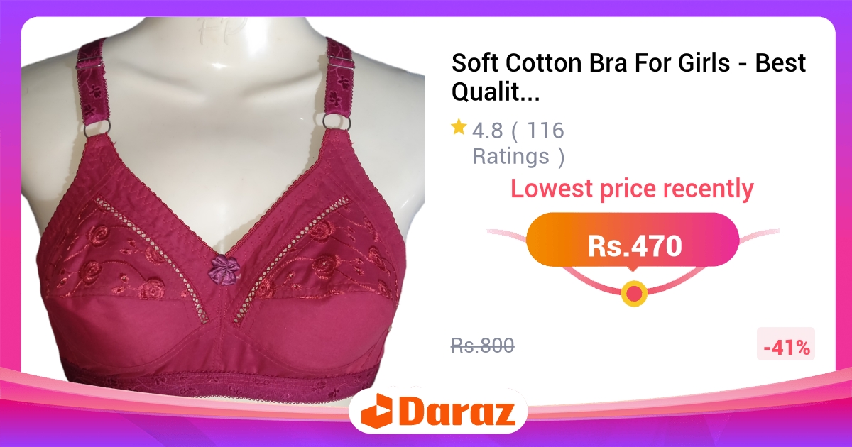 Soft Cotton Bra for Girls - Embroidered Half Cup with Fancy Lace