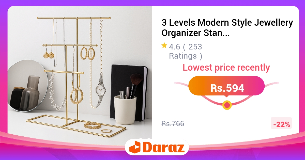 3 Levels Jewellery Organizer Stand - 3-in-1 Holder for Necklaces & Earrings