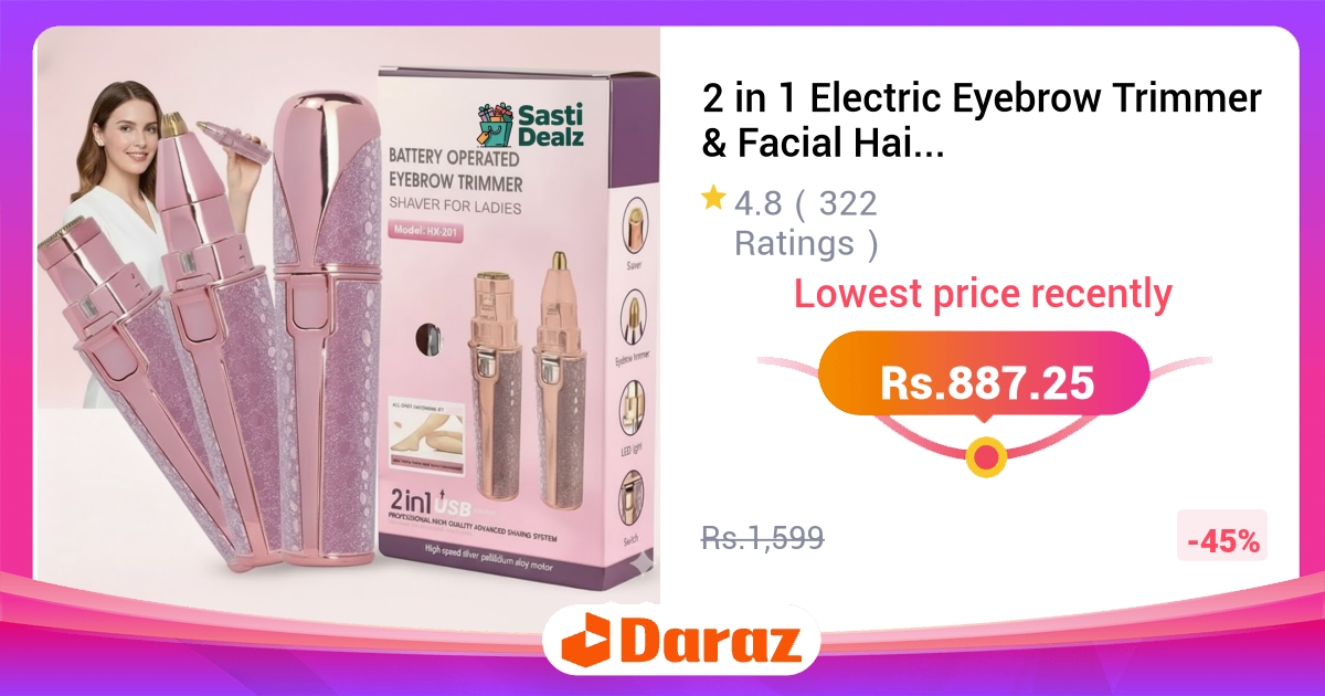 2 in 1 Electric Eyebrow Trimmer & Facial Hair Remover for Women – Rechargeable Painless with LED Light