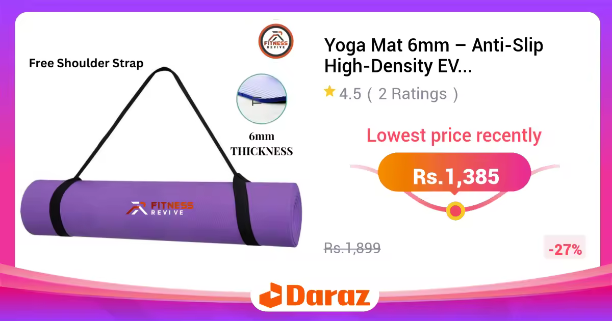 Yoga Mat 6mm Anti-Slip High-Density EVA Exercise Mat 72x24 Inches Non-Toxic for Yoga Pilates Stretching Home Workout with Carry Strap