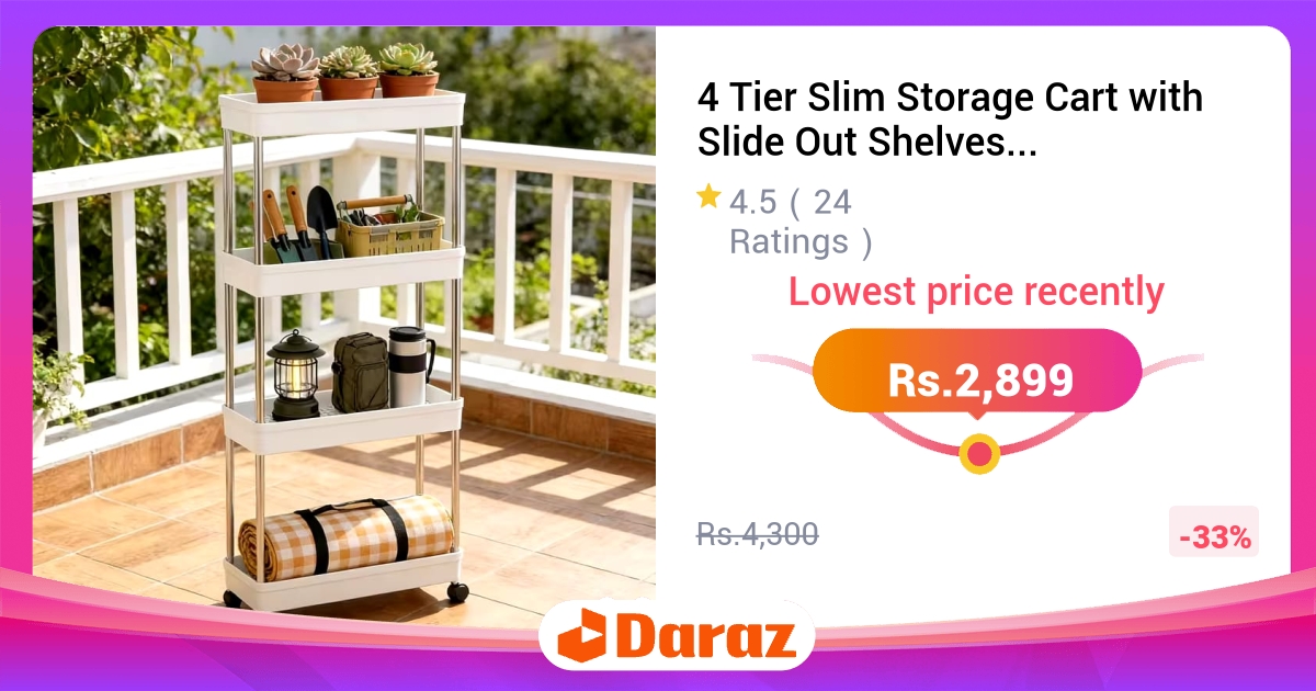 4 Tier Slim Storage Cart Slide Out Shelves Rolling
