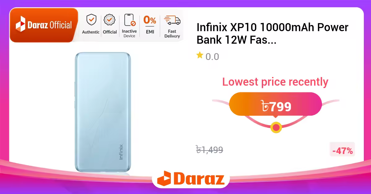 Infinix XP10 10000mAh Power Bank 12W Fast Charging | Dual USB & Type-C Output - Image 1
