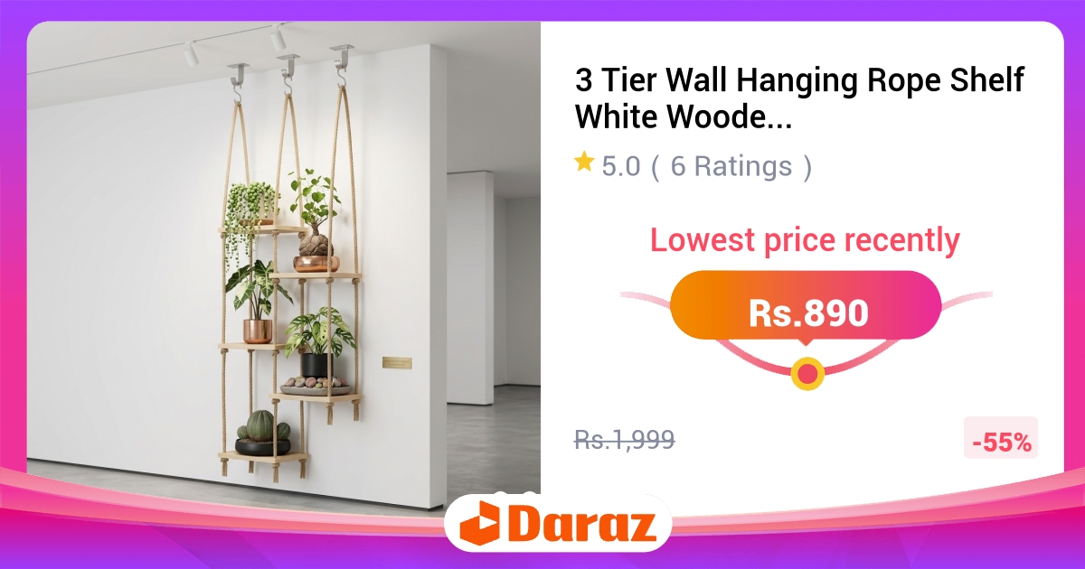 3 Tier Wall Hanging Rope Shelf Wooden Floating Shelves