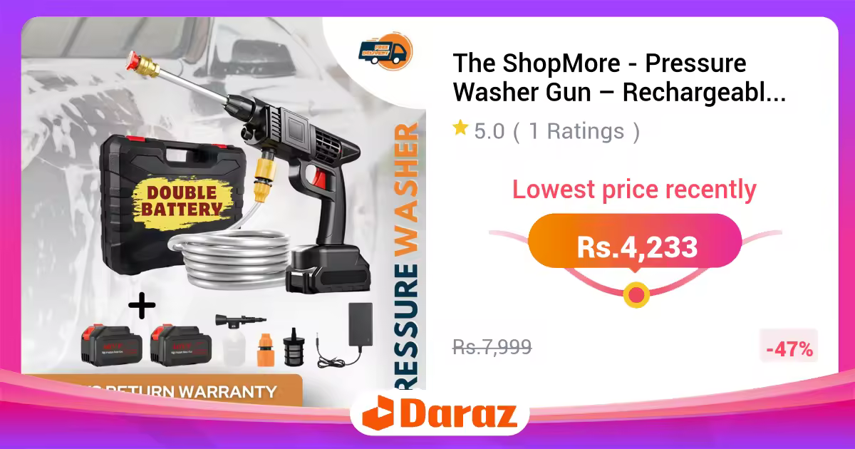 The ShopMore Rechargeable 48V Cordless Pressure Washer Gun — Portable High Pressure Car Washer with Foam Bottle