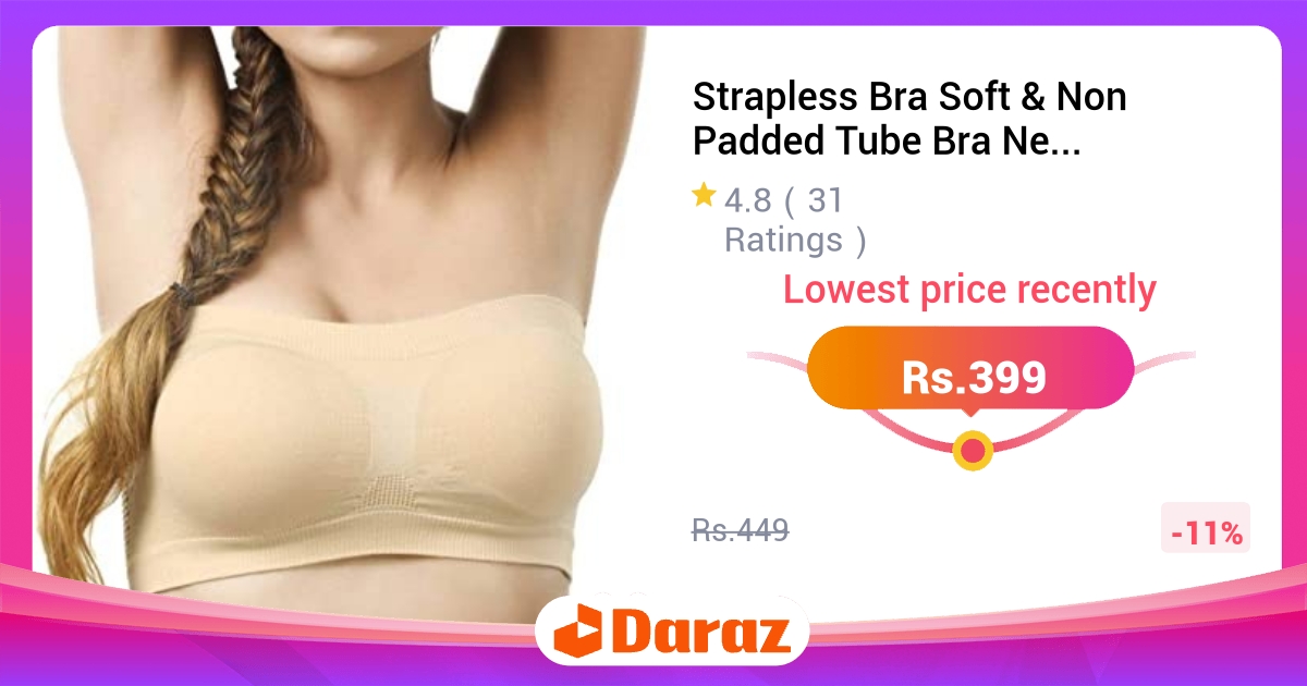 Strapless Bra - Soft Non Padded Tube Bra for Girls & Women, Sizes 30-40
