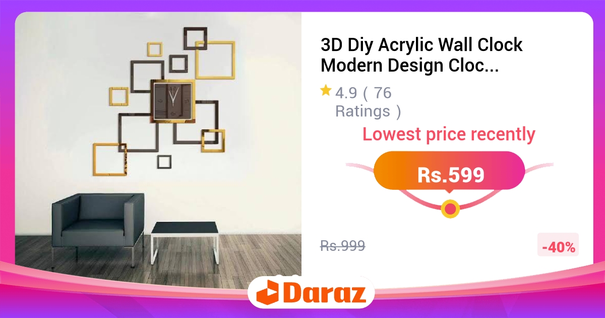 3D DIY Acrylic Wall Clock Modern Quartz Design