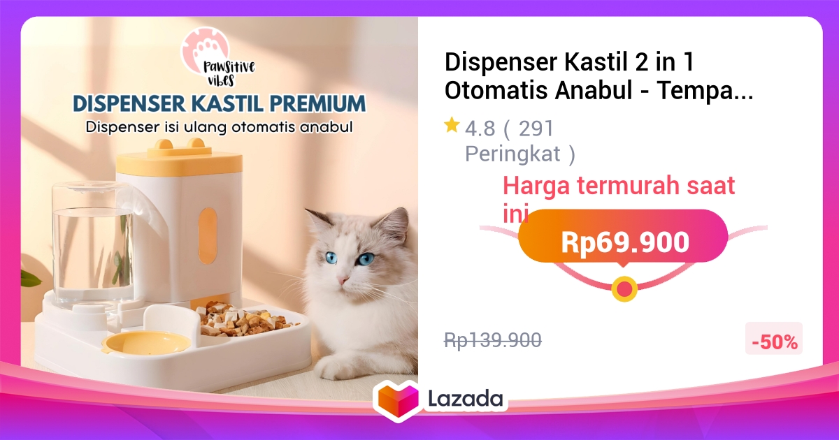 Dispenser Kastil 2 in 1 Otomatis Anabul - Tempat Makan Minum Anjing Kucing - Pet Feeder Automatic