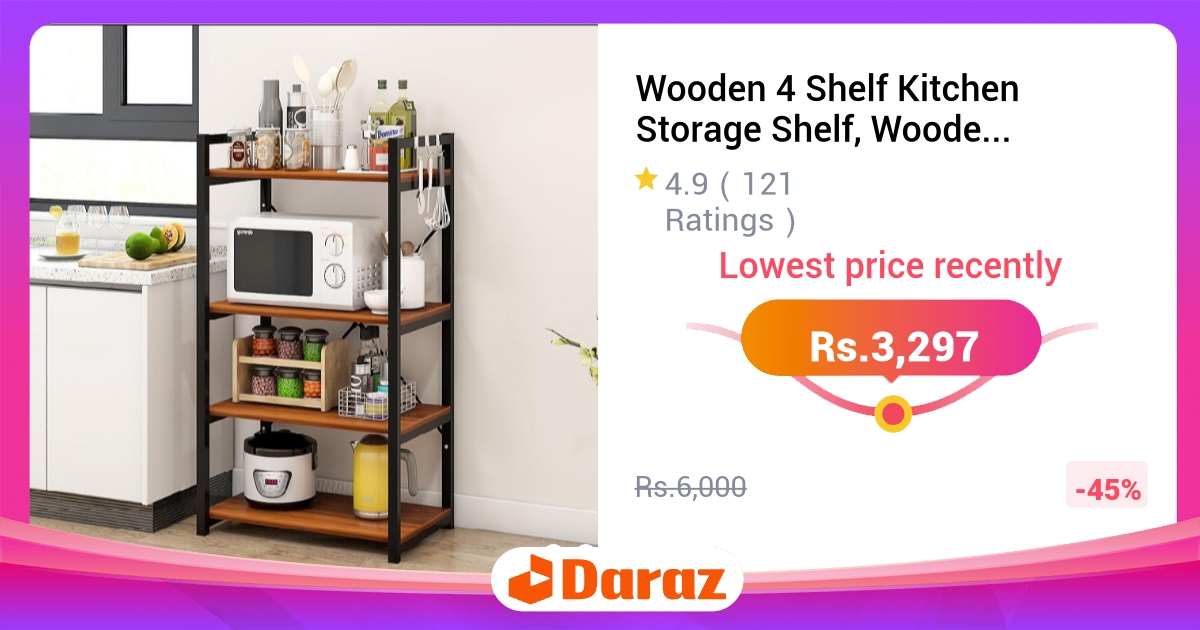Wooden 4 Shelf Kitchen Storage Rack Microwave Stand