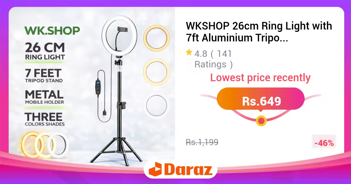 WKSHOP 26cm Ring Light with 7ft Aluminium Tripod Stand Mobile Holder 3 Color Modes Dimmable LED for Makeup Video Tiktok YouTube Live Streaming Photography Selfie Studio Light