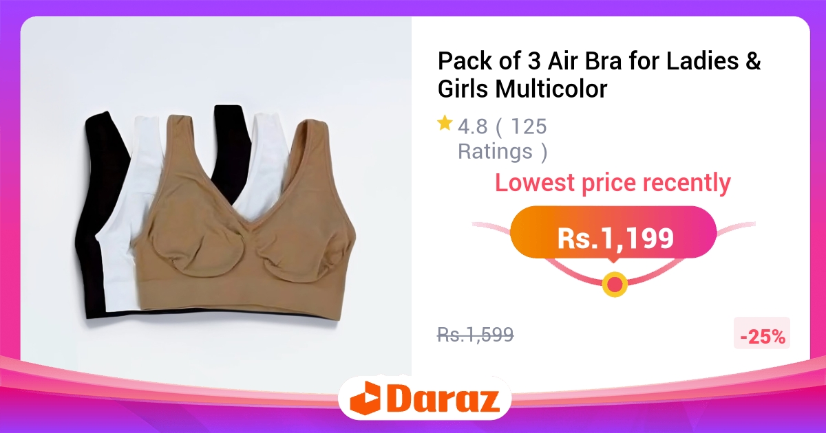 Pack of 3 Air Bra for Ladies & Girls - Multicolor