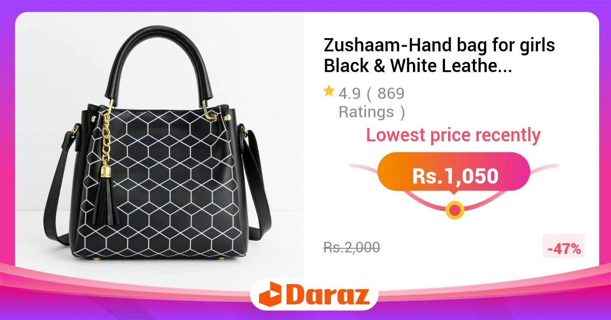 Zushaam Hand Bag - Black & White Leather Crossbody with Adjustable Strap for Women