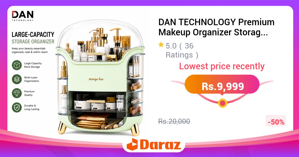 DAN TECHNOLOGY Makeup Organizer - Large Clear Cosmetic & Skincare Box