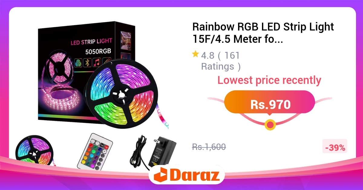 Rainbow RGB LED Strip Light 4.5 Meter Remote