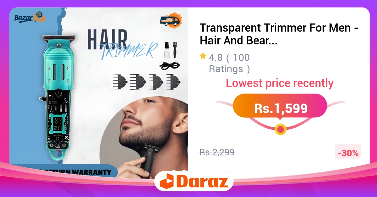 Transparent Trimmer For Men - Hair & Beard Shaver, Rechargeable